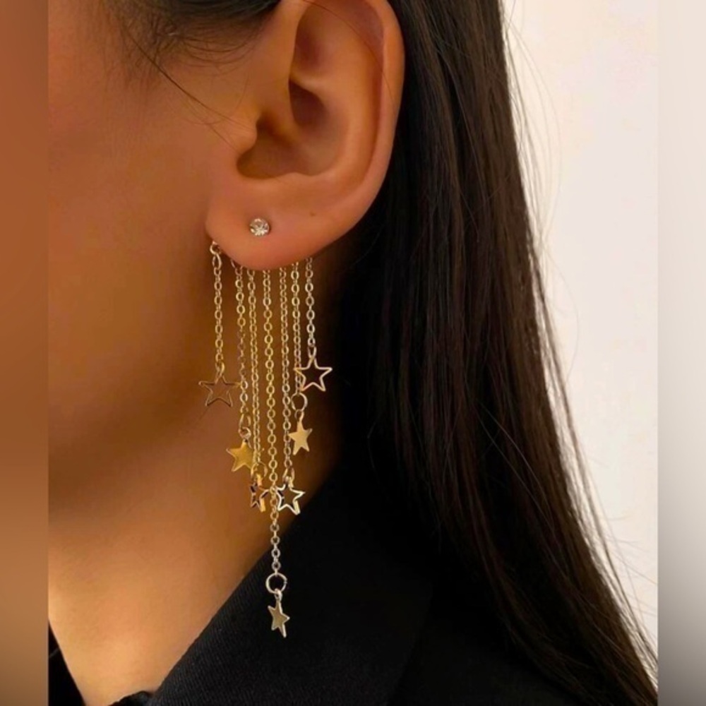 ✨NWT Star Tassel Gold Rhinestone Earrings